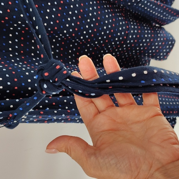 LOFT Pullover Dress Size XL Red White And Blue Swiss Dot With Belt Ruffle Hem - Picture 5 of 9